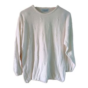 chelsea gardens sweater Vintage Crew neck Women Size Large 100% Cotton Ivory